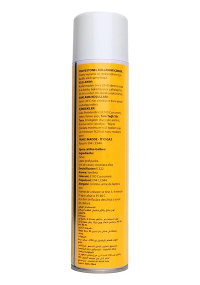Sarı Kadife Sprey Pasta Boyası 250 Ml Pasta, Mousse, Tatlı Ve Şekerleme Kaplama Spreyi