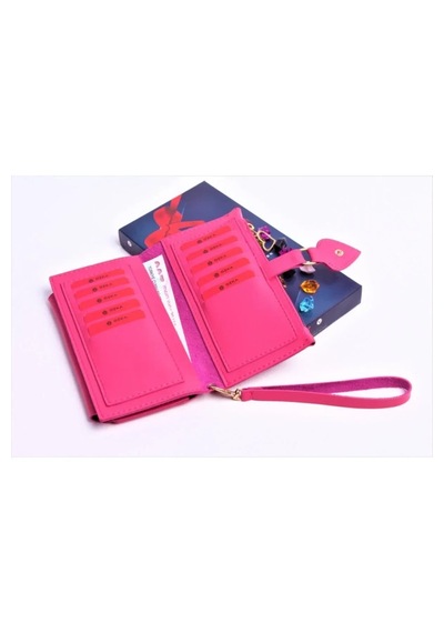 Ozka Leather Collection Telefon Bölmeli Trend Maça Klips Kadın Cüzdan Pembe