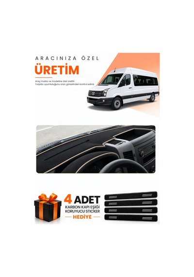 Volkswagen Crafter 2006-2014 Uyumlu Torpido Koruma Örtüsü Oto Kılıfı - Siyah Bej