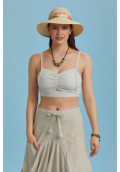 Los Banditos İnce Askılı Cut Out Detay Koton Krem Bralet Naturel