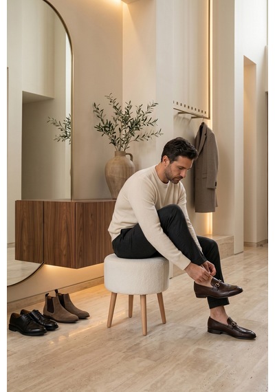 Modern Ahşap Ayaklı Dekoratif Puf, Tabure 6096 Kırıkbeyaz