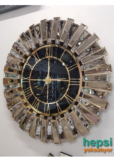 Güneş Gold Black Altın Siyah 85 Cm Dekoratif Aynalı Duvar Saati