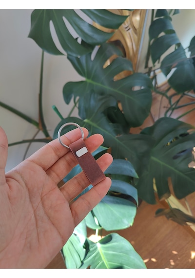 Minimal Hakiki Deri El Yapımı Ev Araba Anahtarlığı Taba