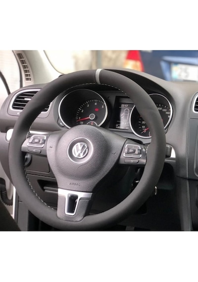 Volkswagen Golf Gri Yüzüklü Nubuk Alcantara Deri Direksiyon Kılıfı