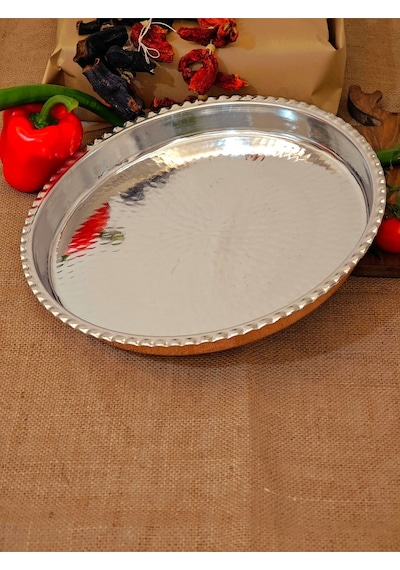 Moda Bakır Yuvarlak Bakır Fırın Tepsi 35 Cm Bakır