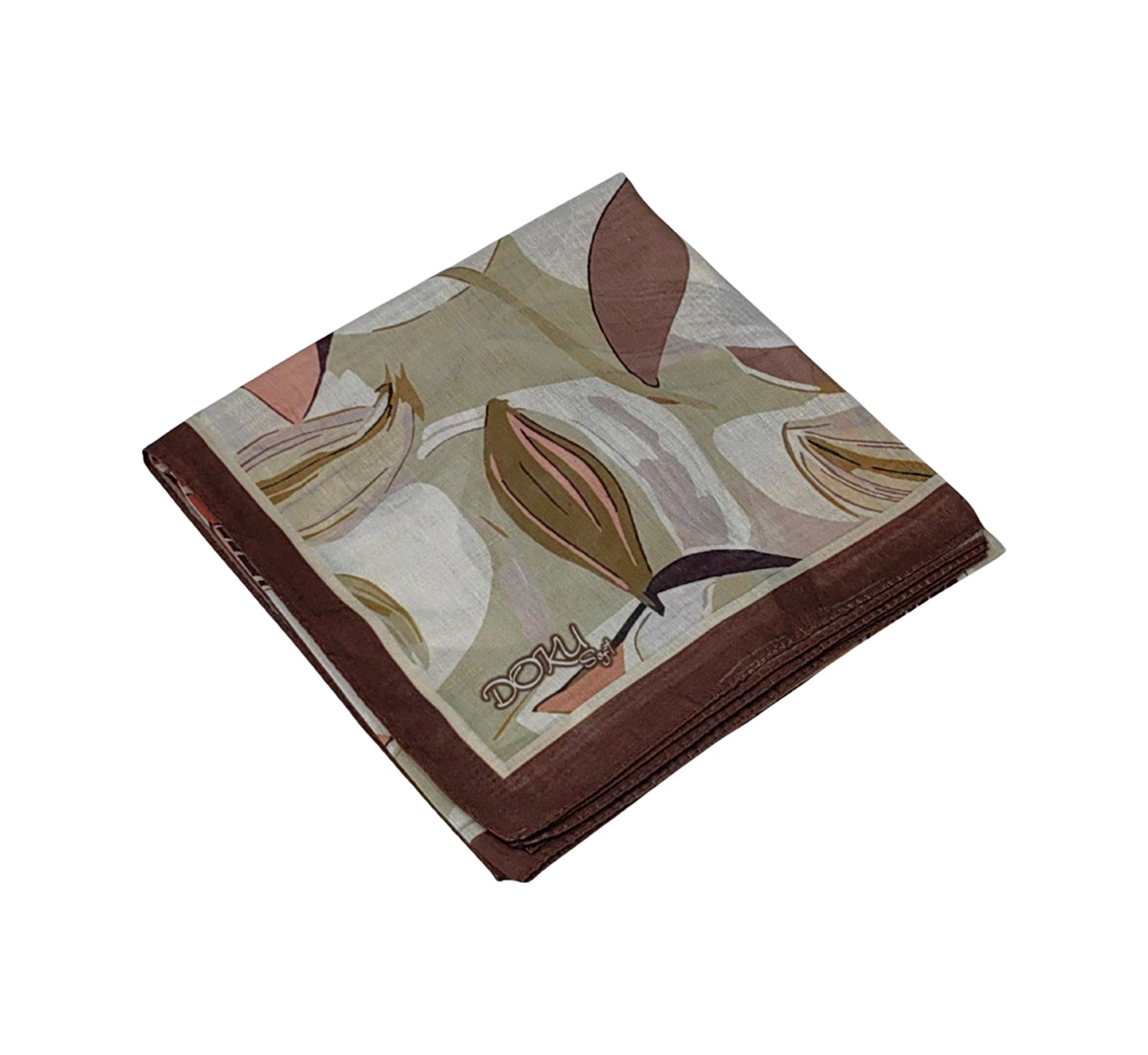 Mim Eşarp Ebruli Soft Pamuklu Çiçek Desenli Eşarp - 95x95 Cm Kahve