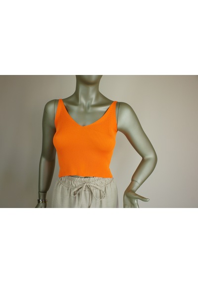 İvita İnce Fitilli Çok Zarif Neon Turuncu Kısa Crop Neon Turuncu