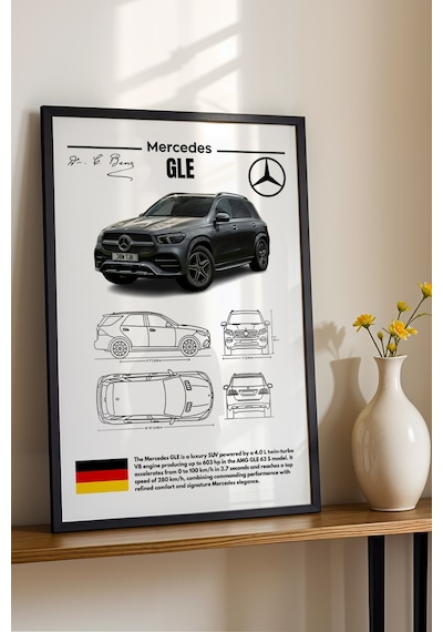 Mercedes Gle Tablo - Teknik Özellikli Amg Gle 63 S Suv Poster - Çerçeveli Duvar Dekoru - Blueprint Siyah