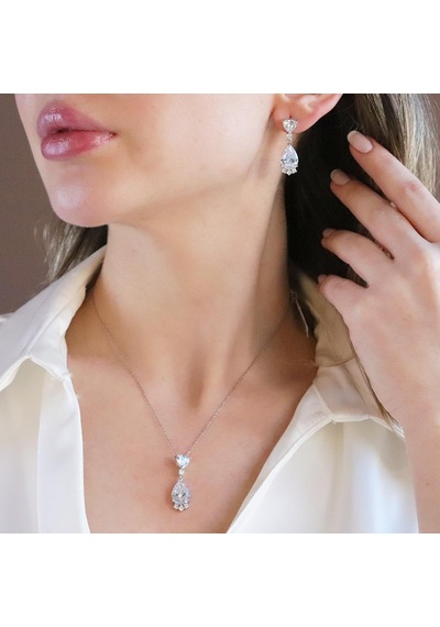 Damla Taşlı Gümüş Zirkon Takım Gümüş