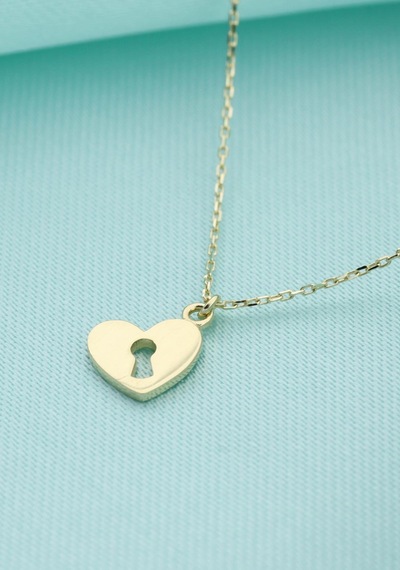 Altın Kilit Kalp Kolye Sarı