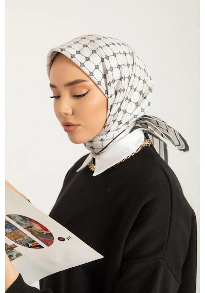 Silk Home Twill İpek Eşarp - 11393-17 Gümüş Siyah Gümüş - Siyah