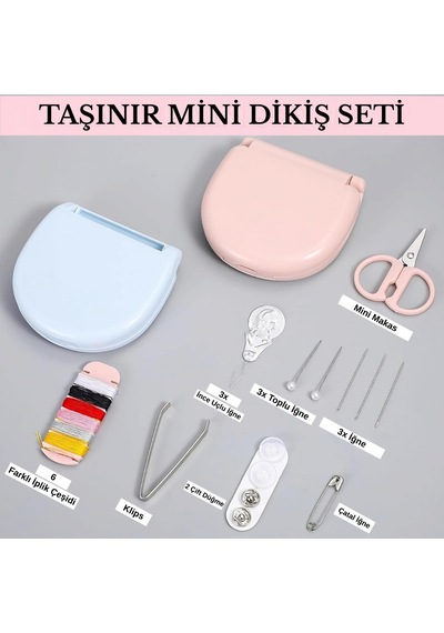 Mini Dikiş Seti Pratik Taşınabilir Plastik Kutu İçinde Acil Onarım Ve Dikiş Malzemeleri