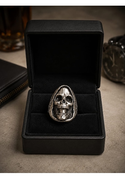 Grim Reaper Skull Ring Azrail Kuru Kafa Erkek Yüzüğü Çok Renkli