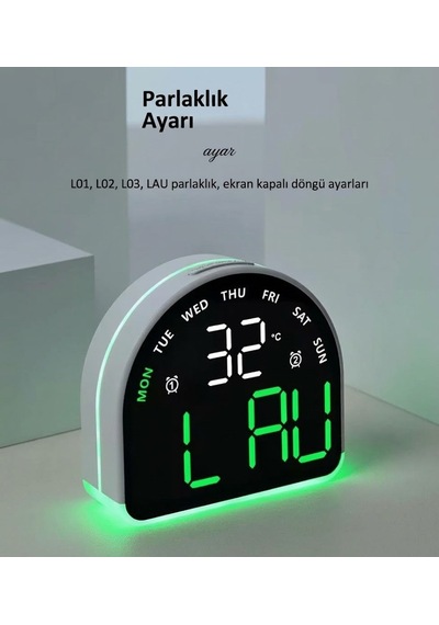 Led Dijital Alarm Saati Sıcaklık Tarih Gün Göstergeli Ortam Aydınlatmalı Çift Ekranlı Masa Saati Gece Lambası Usb Ve Pil Yeşil