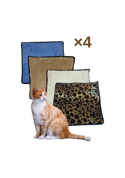 4 Adet Yumuşak Dokulu Peluş Kedi Halısı 40x40 Cm Kulübe İçi Pofuduk Minder