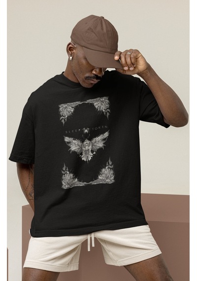 Sevbano Tasarım Sleep Token Rock Metal Müzik Grubu Baskılı Unisex Oversiz Siyah