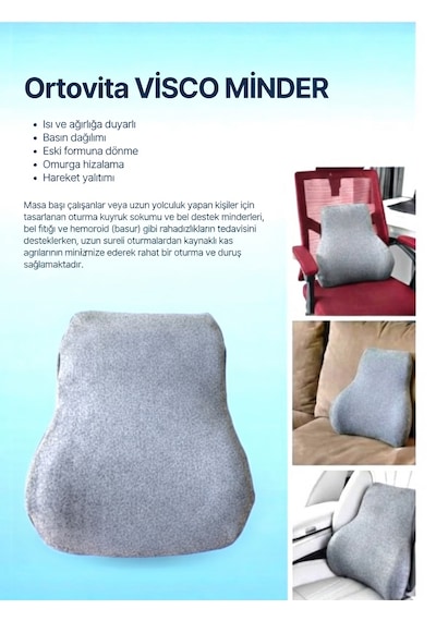 Yeni Nesil Visco Ortopedik Visco Ergonomik Minder Bel Ve Sırt Destek Yastığı Gri Ofis Araç Ve Ev Rahat Duruş Ortopedik