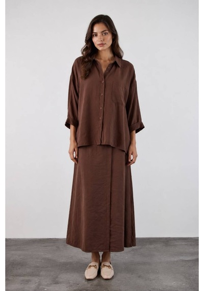 Rouge Basıc Perry Oversize Gömlek Kahverengi