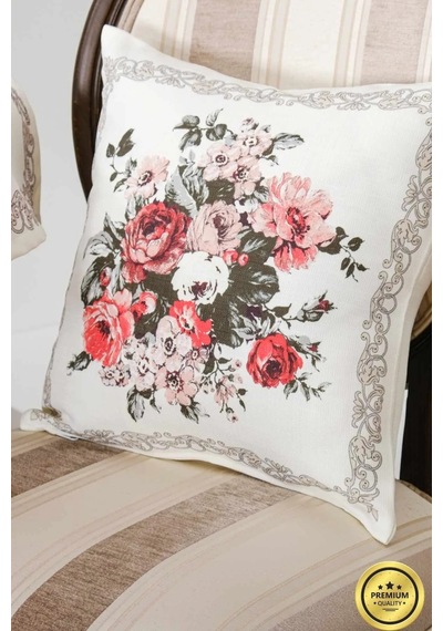 Gardenya Baskılı Kumaş Kreme Çiçekli Kırlent Kılıfı 45x45 Cm - 1440 45 x 45