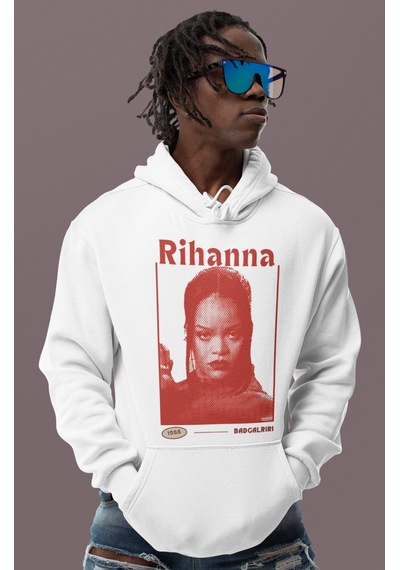 Sevbano Rihanna Badgirl Baskılı Unisex Oversize Şarkıcı Hoodie beyaz