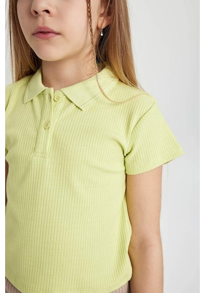 DeFacto Kız Çocuk Slim Fit Dar Kesim Polo Yaka Basic Düz Fitilli Kaşkorse Kısa Kollu Tişört Z7794A624SMGN664
