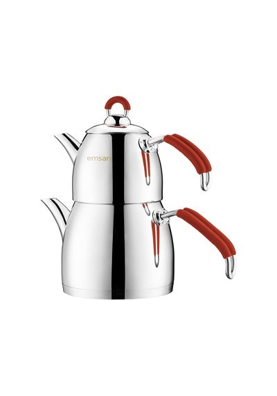 Mina Midi Boy Çaydanlık Takımı Kırmızı 0.75-2 Litre Çelik