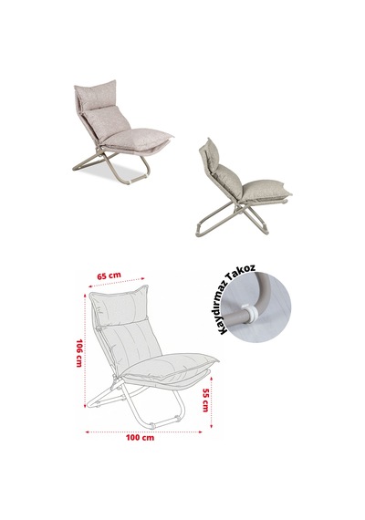 Lumis Garden Prestij Katlanabilir Lounge Koltuğu Çıkarılabilir & Yıkanabilir Kılıf, Modern Metal İskelet Krem
