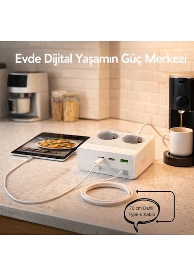 45w Pd Hızlı Şarjlı 2 Li Akım Korumalı Priz 2x Type-c + Usb-a 2500w Çoklu Şarj İstasyonu 1