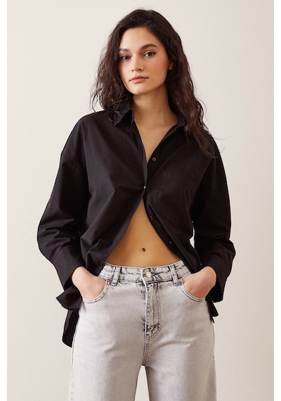 Never More Basic Poplin Gömlek Siyah