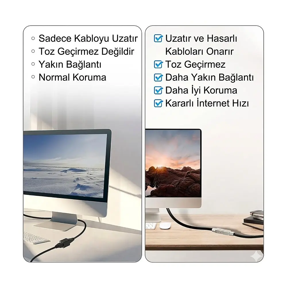 Cat7 Rj45 Kablo Birleştirici Ağ Kablosu Uzatma Aparatı Metal