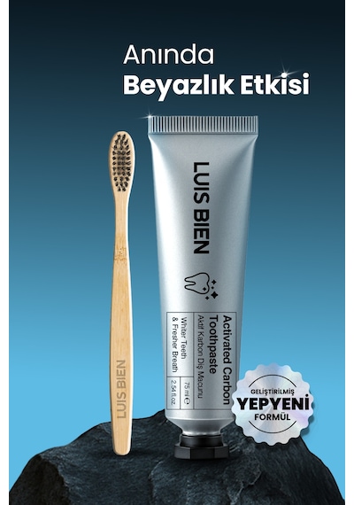 Luis Bien Aktif Karbon Diş Beyazlatma ve Temizleme Macunu 75 ML + Bambu Diş Fırçası