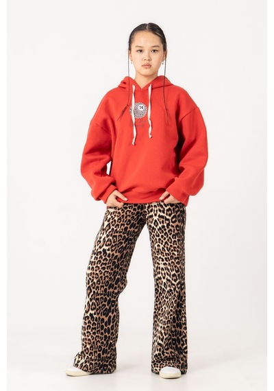 Kız Çocuk Good Luck Baskılı 3 İplik Kışlık Sweatshirt 4543 Kırmızı