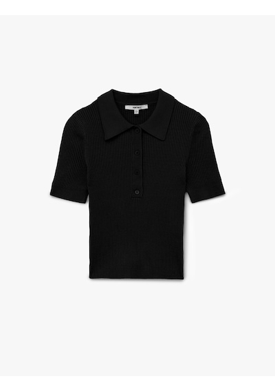Koton Yarım Düğmeli Kısa Kollu Polo Yaka Triko Kazak Siyah 6wak90369ht Siyah