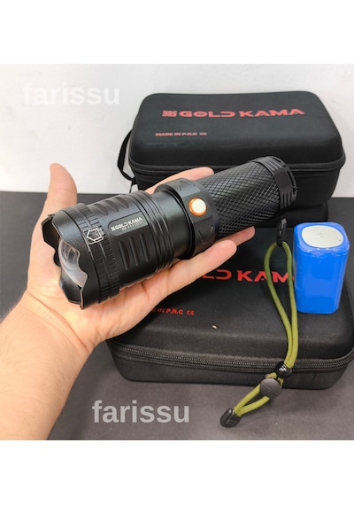 Gold 100W Şarjlı El Feneri 39800 Mah Pil, 3000M Menzil, Süper Parlak Led Siyah