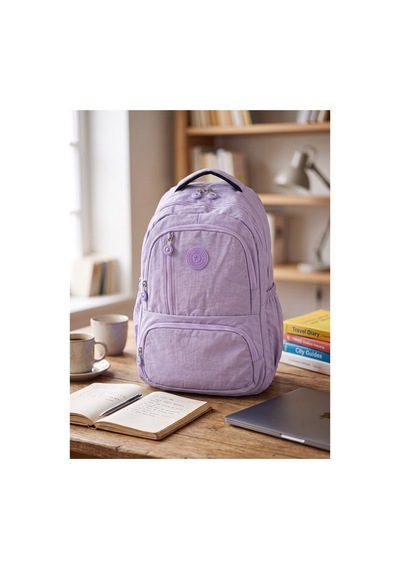 Gigi Luxe Unisex Su Geçirmez Çok Bölmeli Krinkıl Kumaş Okul Çantası Laptop Çantası Lila Lila