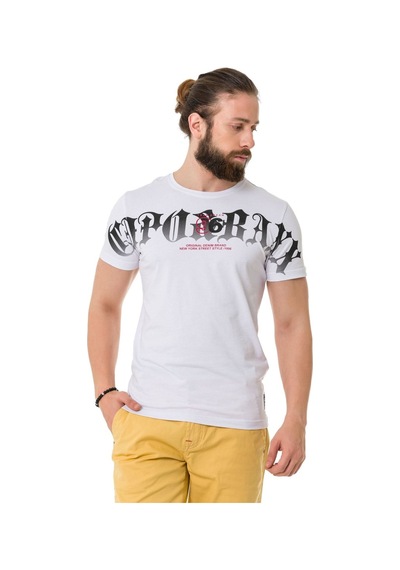 Ct768 Men S Printed T-shirt With Bold Cipo & Baxx Logo WHITE