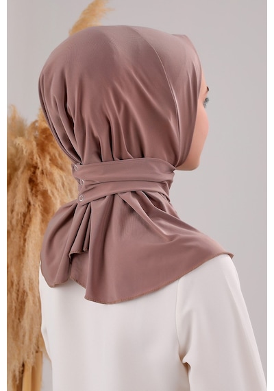 Melodi Scarf Kadın Tesettür Pratik Çıtçıtlı Sandy Fular Hazır Deniz Havuz Uyumlu Şal Sütlü Kahve Sütlü Kahve