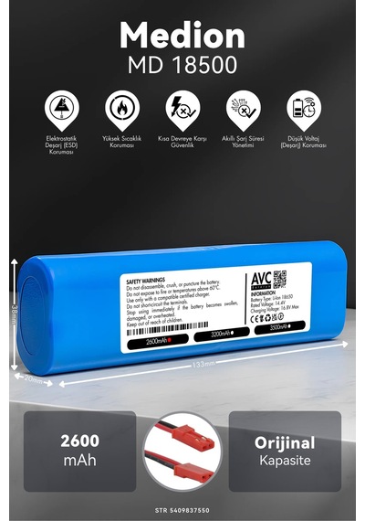 Medion Md 18500 2600mah Robot Süpürge Bataryası M.ö