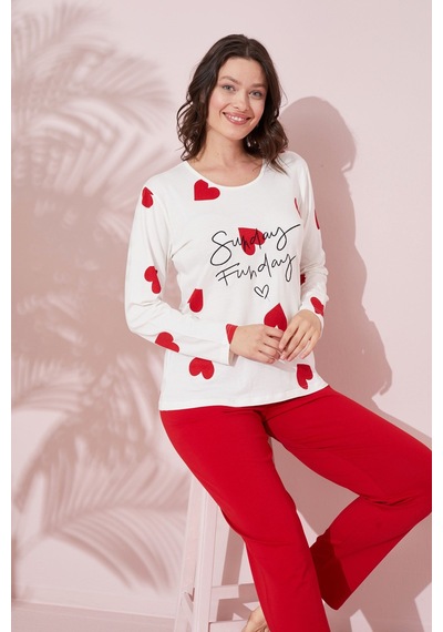 Siyah İnci Pamuklu Örme Pijama Takım 24240159 Ekru