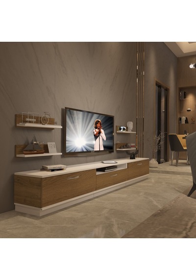 Decoraktiv Trendstyle 270r Mdf Tv Ünitesi Tv Sehpası - Beyaz Pera Beyaz - Meşe