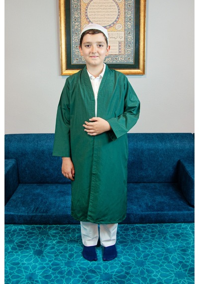 Yeşil Buhara Yaka Namaz Elbisesi Erkek Çocuk Cübbe Yeşil