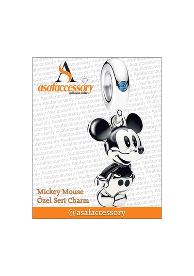 Mickey Mouse Eğik Sallantılı Charm Gümüş Kaplama