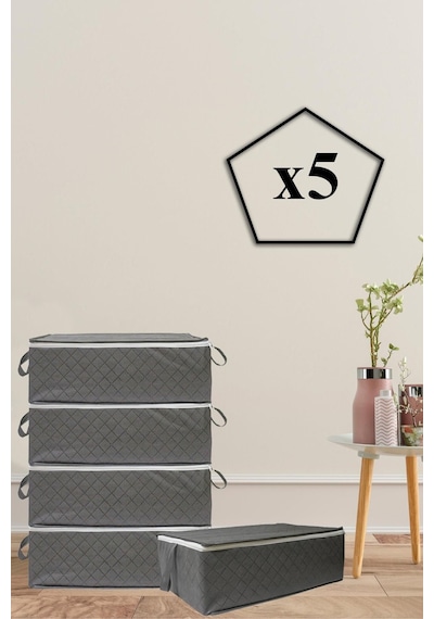 5 Adet Kapitone Desenli Bazaaltı Hurç 60x40x22 Antrasit Tela 60 X 40 Gri Tr Diğer