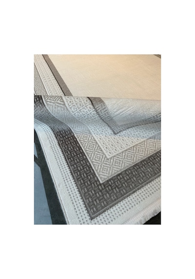 Merinos Vista Beyaz Renk Gri Çerçeveli %100 Akrilik Yumuşak Dokulu Salon Oturma Odası Halısı 76588-95