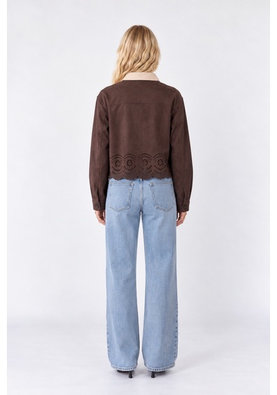 Quzu Nakış Detaylı Süet Görünümlü Ceket Kahverengi Kahverengi