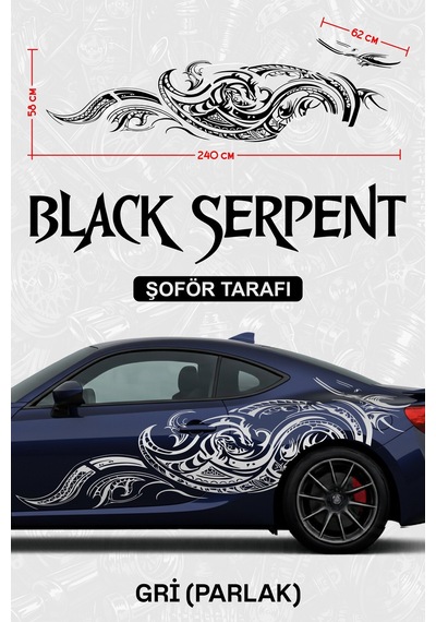 Black Serpent Yan Gövde Sticker Kaplama Gri Parlak Şoför - 864811967