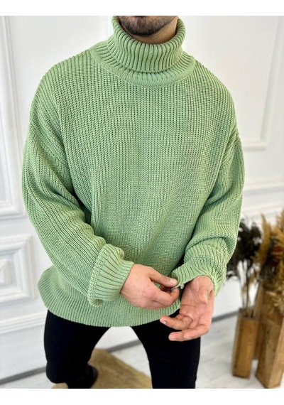 Elku Moda Boğazlı Erkek Kazak Oversize Balıkçı Yaka Geniş Salaş Triko Kazak Yeşil
