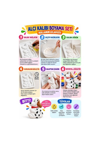 Alçı Kalıbı Boyama Seti K08 1 Paket Alçı Tozu Yağ 6 Renk Boya Fırça İş Eğitimi Seramik Okul Sınıf Resim