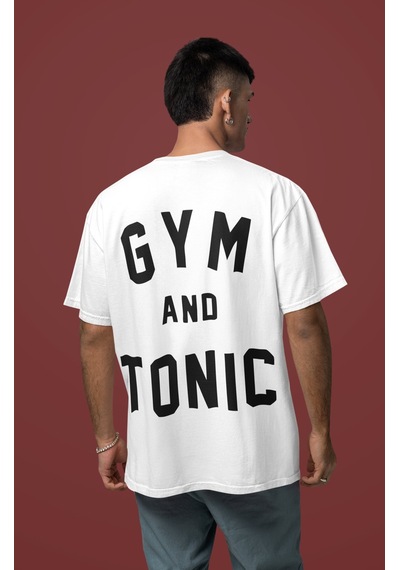 Gym And Tonic Sırt Baskılı Unisex Oversize Boydbuilding Fitness G Beyaz