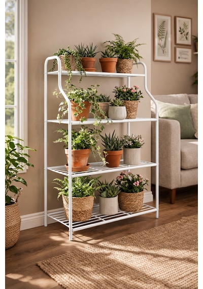 Modern Beyaz 4 Katlı Metal Çiçeklik Standı: Çok Amaçlı Mutfak,kitaplık&dekoratif Lüks Stand